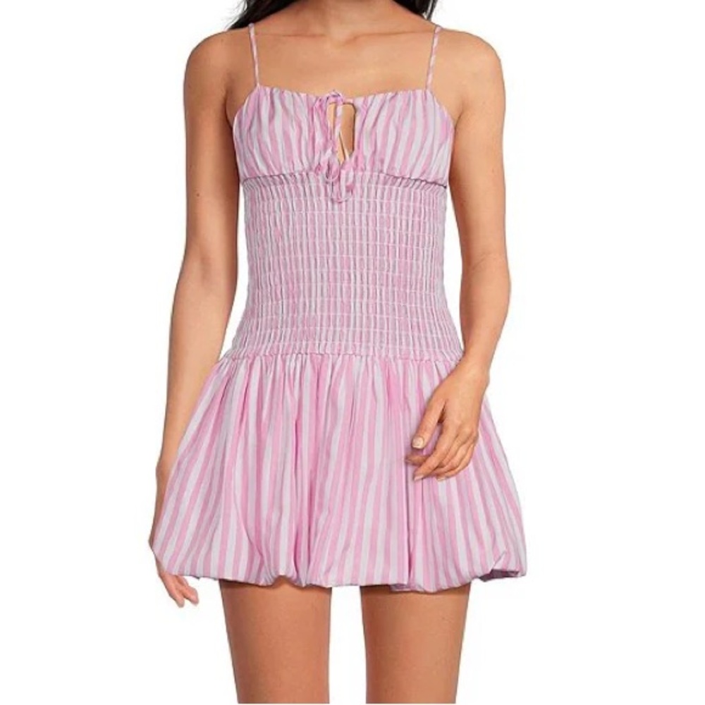 Elegant Pink Striped Mini Dress
